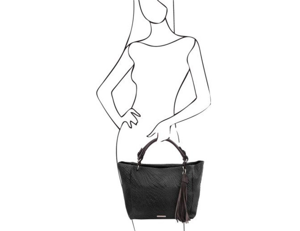 Чёрная женская кожаная сумка из Италии TL BAG TL142066 Black - Фото № 2