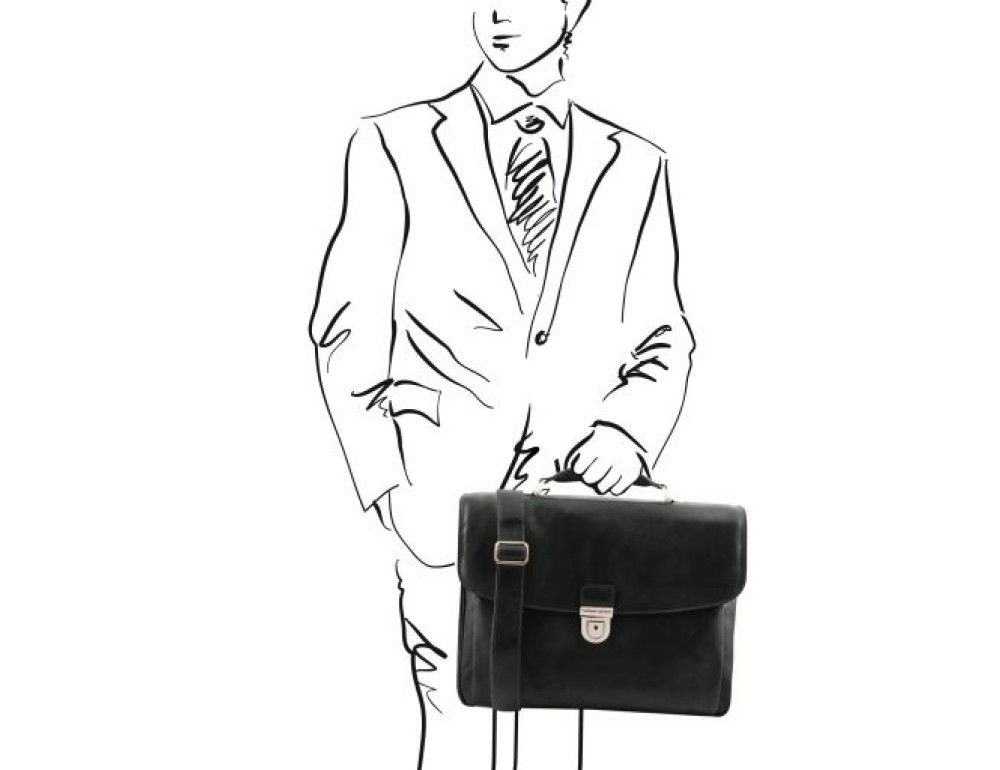 Чорний великий шкіряний портфель чоловічий Tuscany Leather TL142067 Black - Фотографія № 2