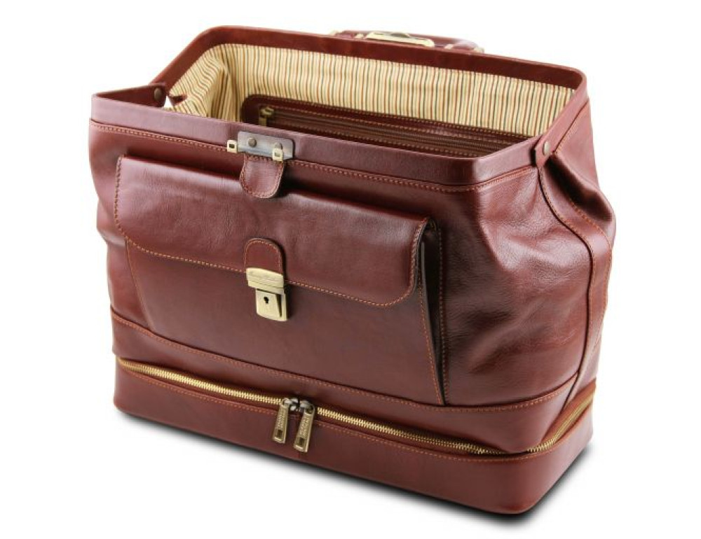 Коричневий шкіряний саквояж з відкидним дном Tuscany Leather TL142071 brown - Фотографія № 4