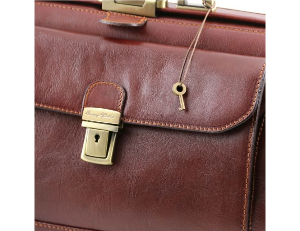 Коричневий шкіряний саквояж з відкидним дном Tuscany Leather TL142071 brown - Фотографія № 5
