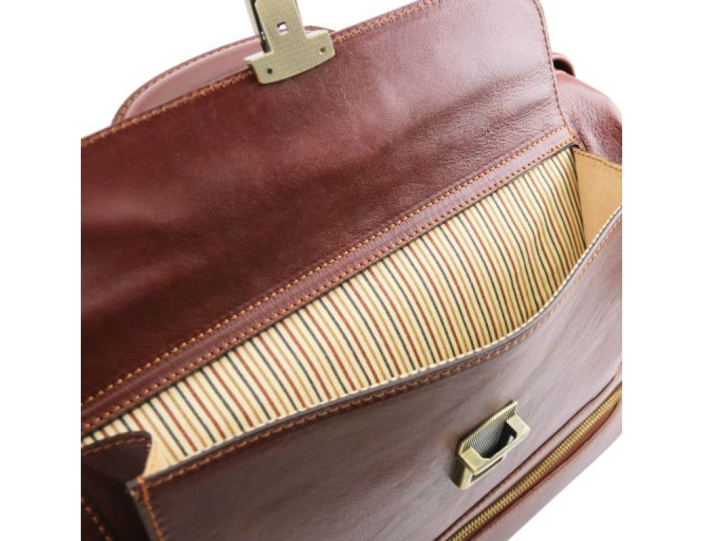 Коричневий шкіряний саквояж з відкидним дном Tuscany Leather TL142071 brown - Фотографія № 6