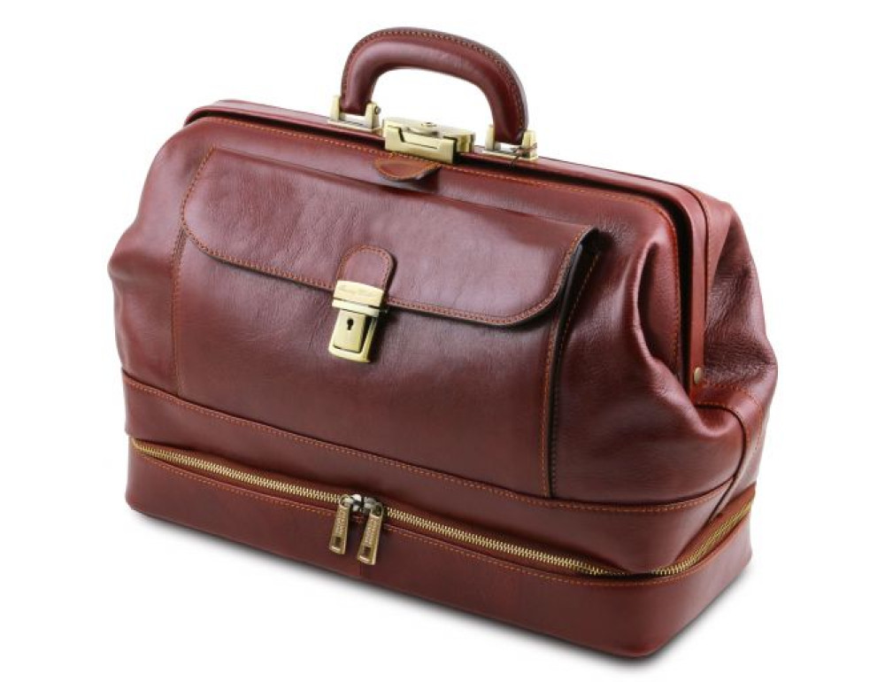 Коричневий шкіряний саквояж з відкидним дном Tuscany Leather TL142071 brown - Фотографія № 11