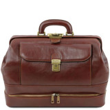 Коричневий шкіряний саквояж з відкидним дном Tuscany Leather TL142071 brown