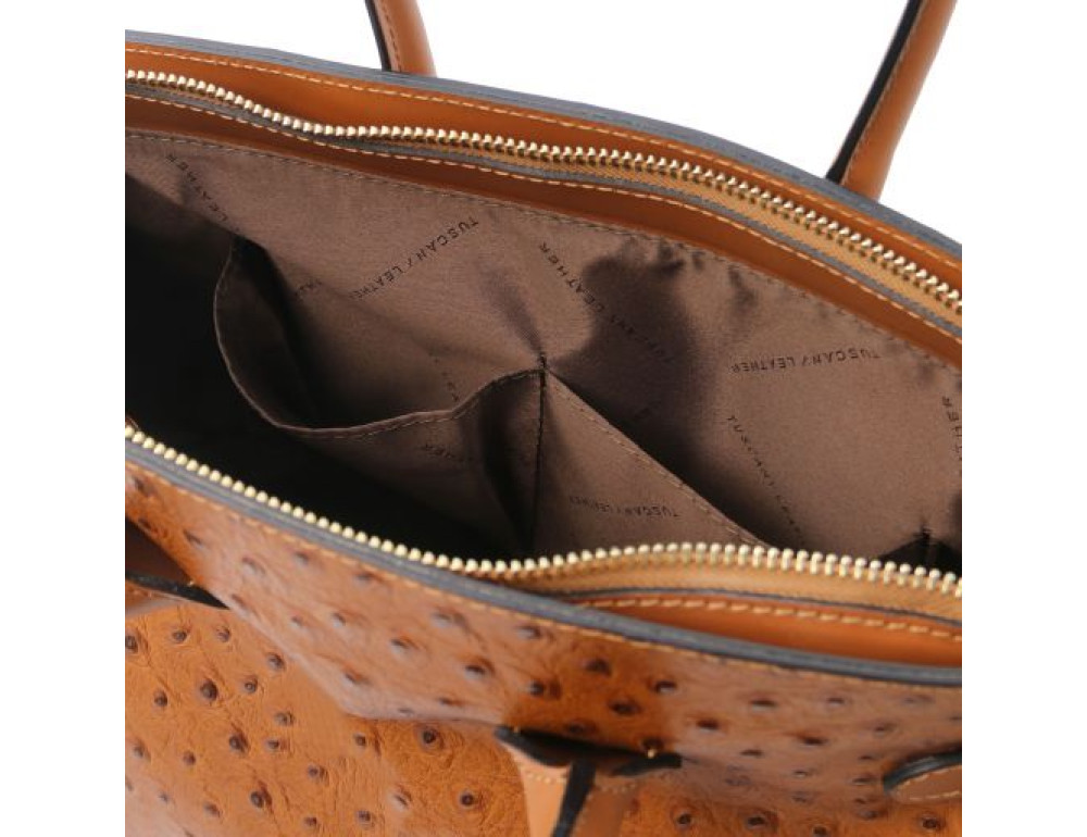 Жіночий класичний сумка зі шкіри страуса Tuscany Leather TL142120 COGNAC - Фотографія № 7