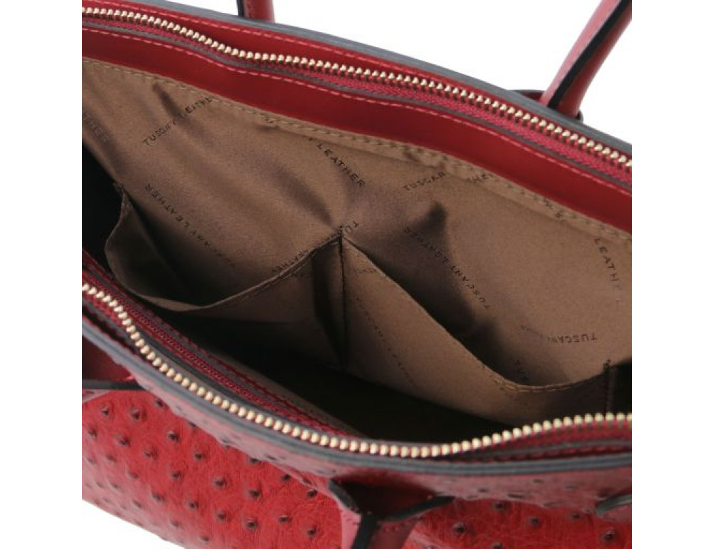 Червона жіноча сумка зі страусиної шкіри Tuscany Leather TL142120 Red - Фотографія № 7