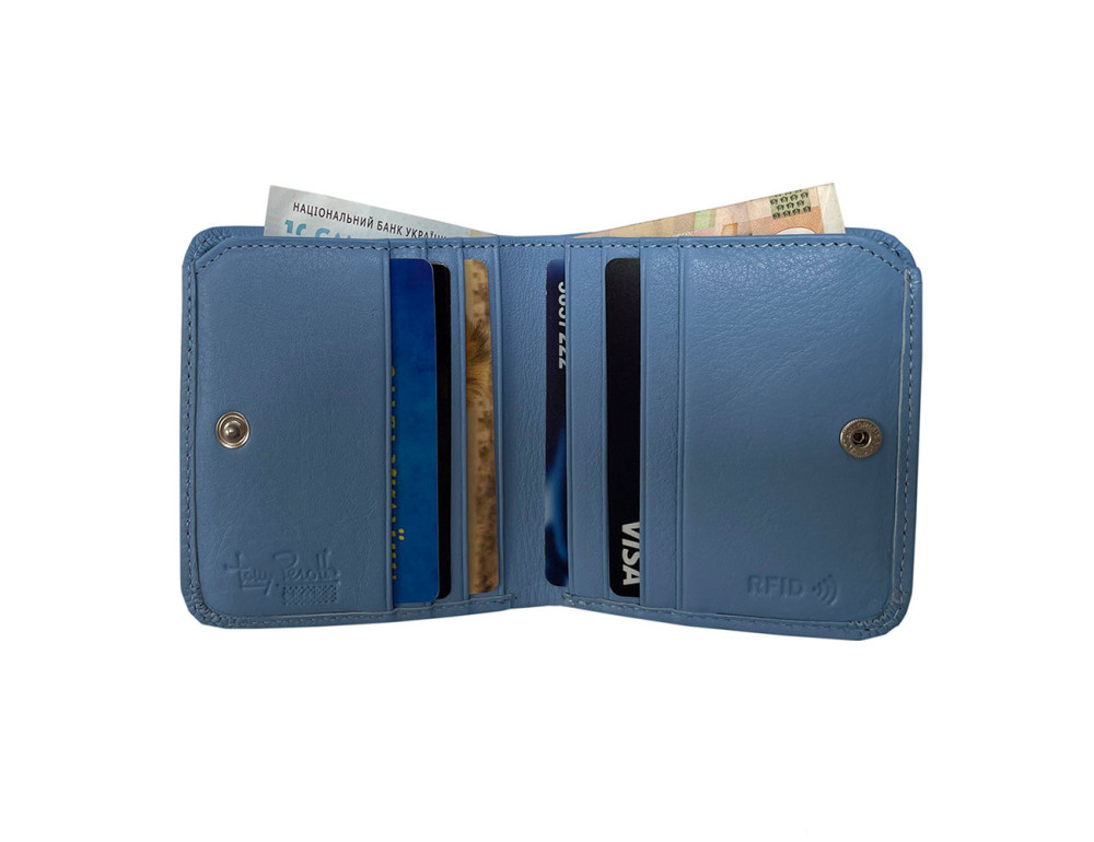 Женский кожаный мини кошелёк голубого цвета Tony Perotti Contatto 1858S-D+RFID baby - Фото № 5