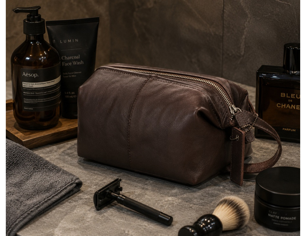 Чоловічий шкіряний несесер Ashwood Q47 Brandy Темно-коричневий - Фотографія № 2