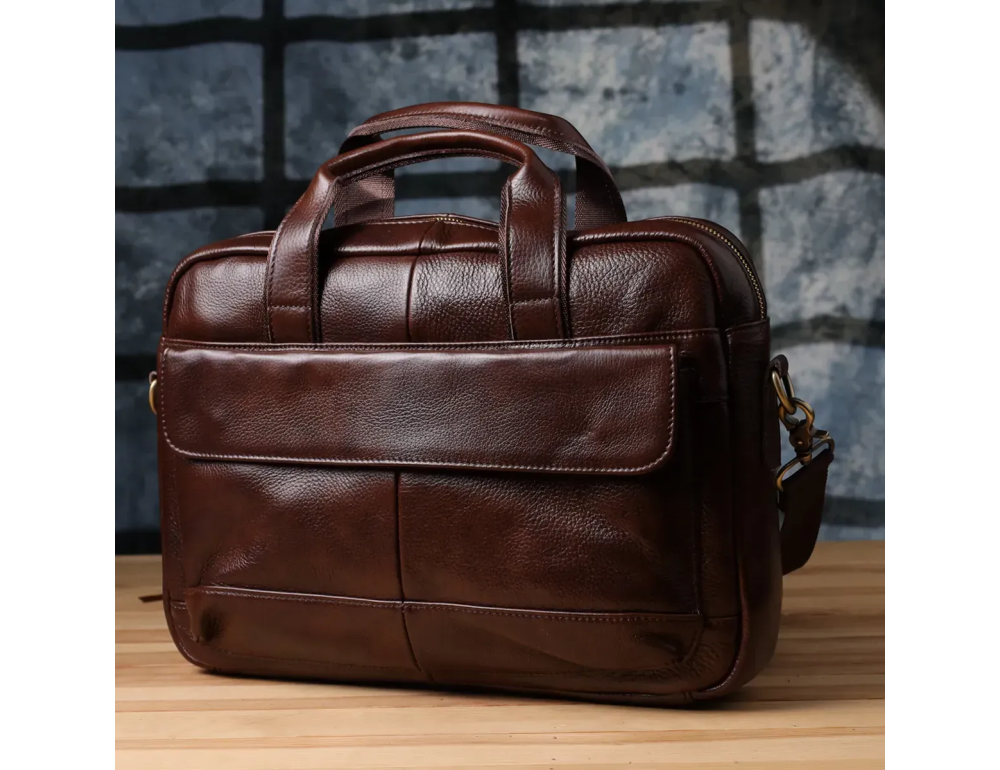 Чоловічий портфель із натуральної зернистої шкіри Vintage 23040 Коричневий - Фотографія № 9