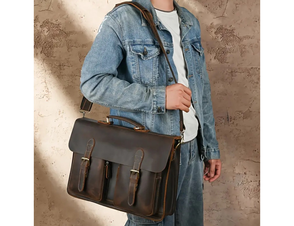 Чоловічий шкіряний портфель Tiding Bag Bx9033DB - Фотографія № 4