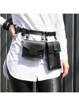 Пояс-портупея с набором мини-сумок Grande Pelle 744210 (натуральная кожа, чёрный цвет)