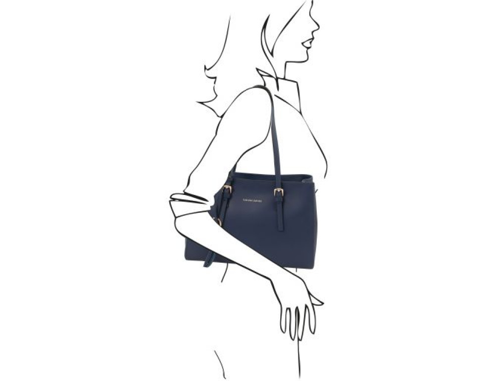Темно-синя жіноча сумка з натуральної шкіри Tuscany Leather TL142037 Navy Blue - Фотографія № 6
