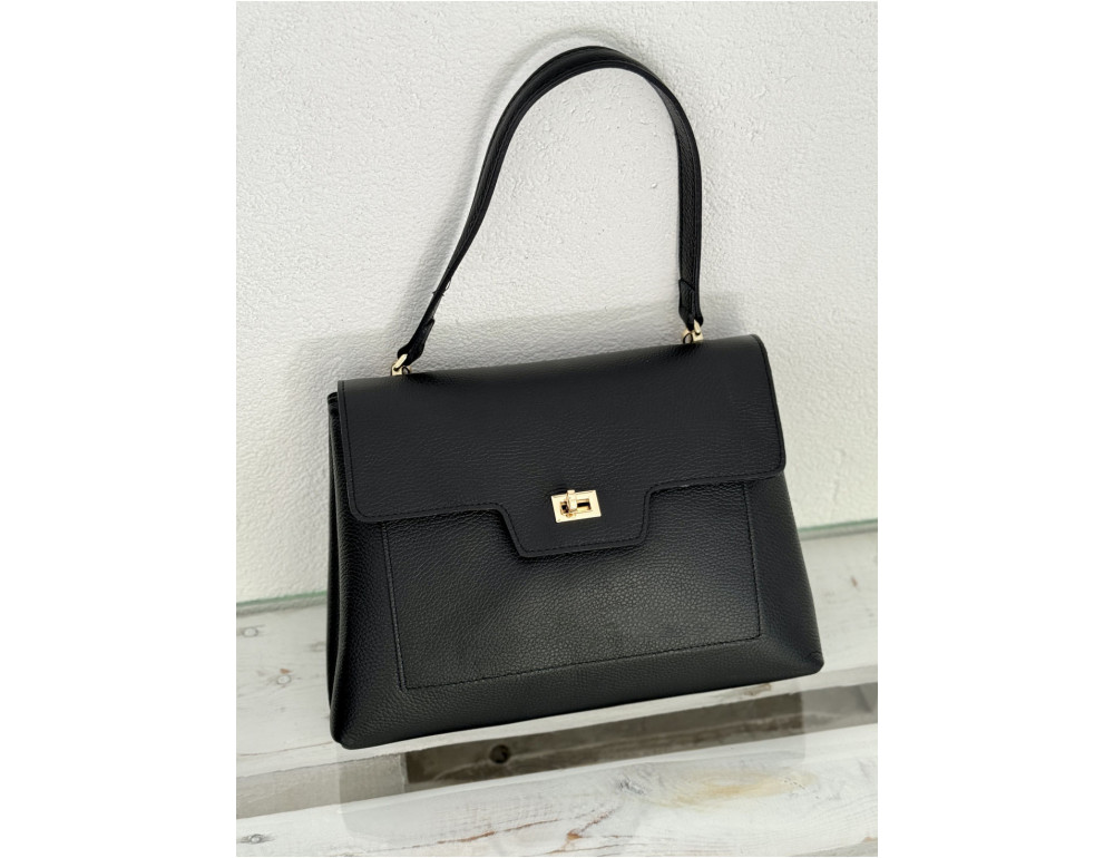 Жіноча шкіряна сумка через плече середнього розміру Virginia Conti VC04060Black (чорна, Італія) - Фотографія № 3