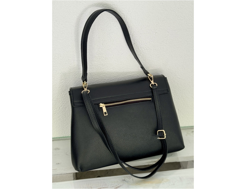 Жіноча шкіряна сумка через плече середнього розміру Virginia Conti VC04060Black (чорна, Італія) - Фотографія № 4