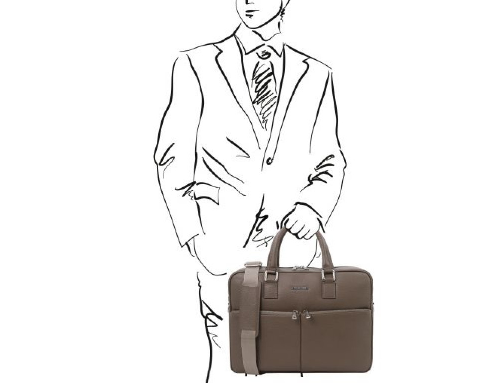 Темно-сіра шкіряна сумка під ноутбук TREVISO Tuscany Leather TL141986 DARK TAUPE - Фотографія № 2