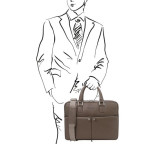 Темно-сіра шкіряна сумка під ноутбук TREVISO Tuscany Leather TL141986 DARK TAUPE - Фотографія № 101