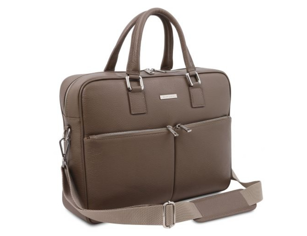Темно-сіра шкіряна сумка під ноутбук TREVISO Tuscany Leather TL141986 DARK TAUPE - Фотографія № 3