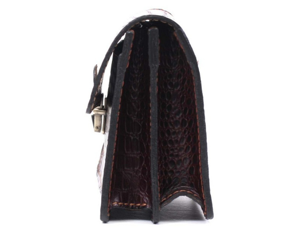Коричневая кожаная борсетка с ремнём Manufatto Визитка 3 Brown Croco - Фото № 3