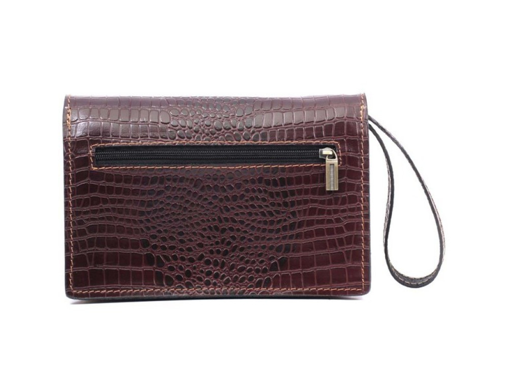 Коричневая кожаная борсетка с ремнём Manufatto Визитка 3 Brown Croco - Фото № 4
