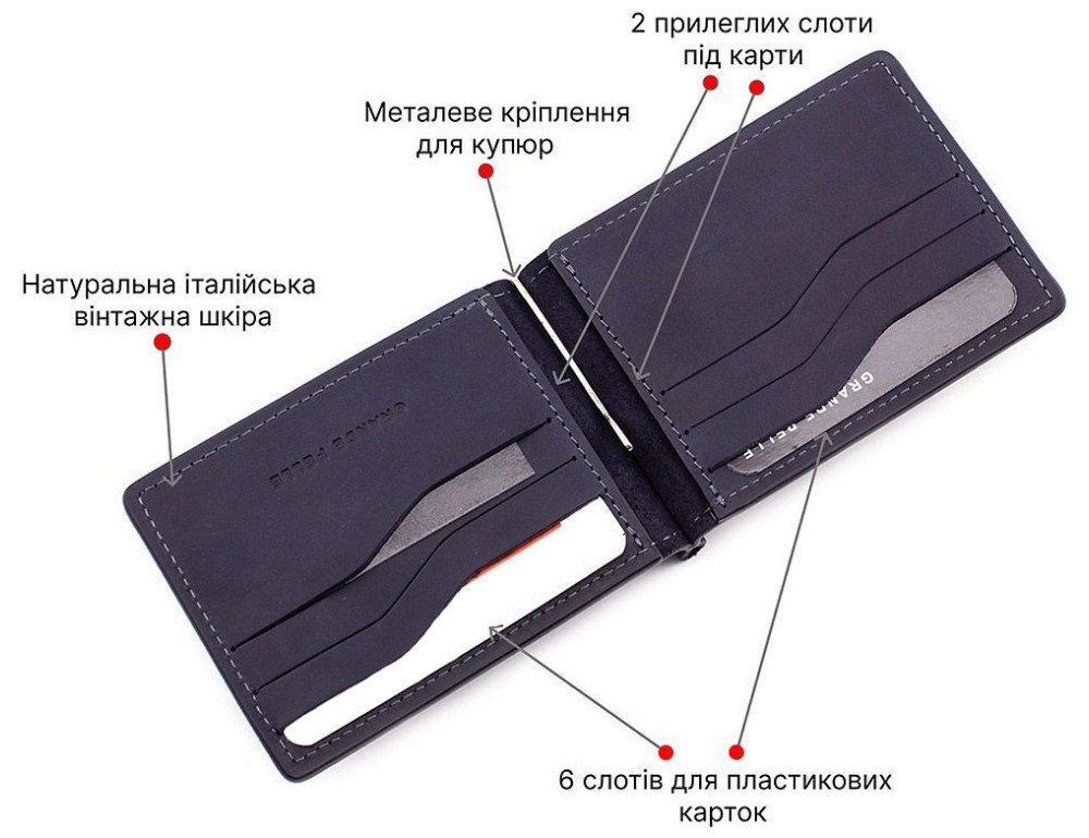 Шкіряний затискач для грошей синього кольору Grande Pelle 105170 - Фотографія № 2