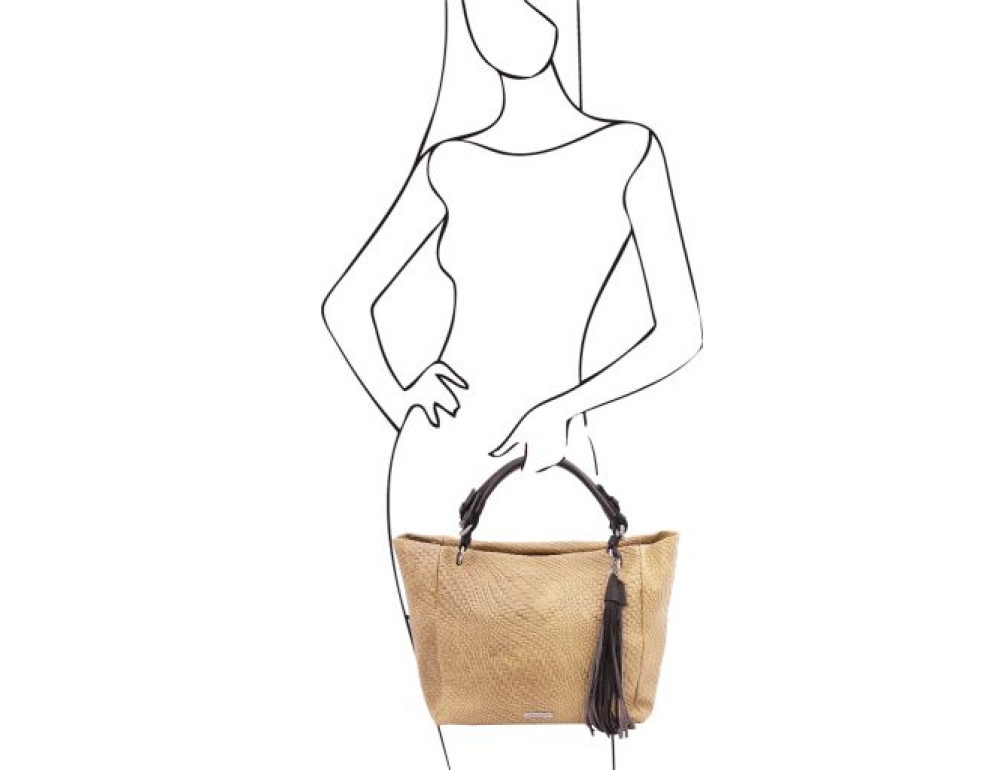 Жіноча шкіряна сумка бежевого кольору Tuscany Leathe TL142066 BEIGE - Фотографія № 2