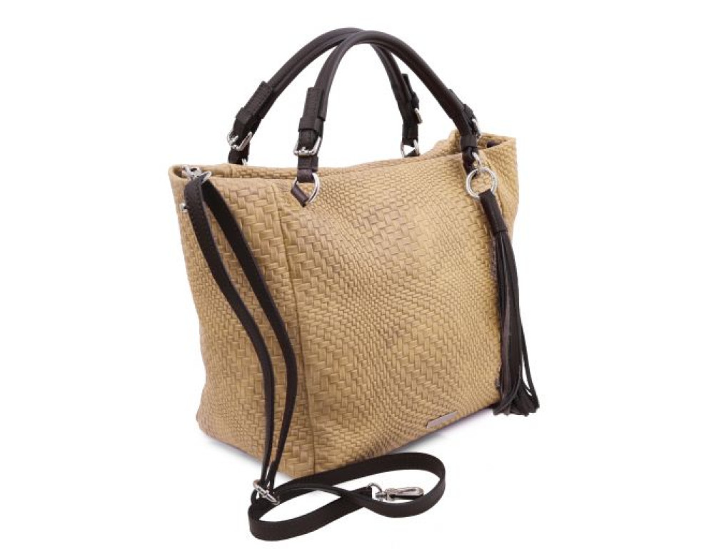 Жіноча шкіряна сумка бежевого кольору Tuscany Leathe TL142066 BEIGE - Фотографія № 3