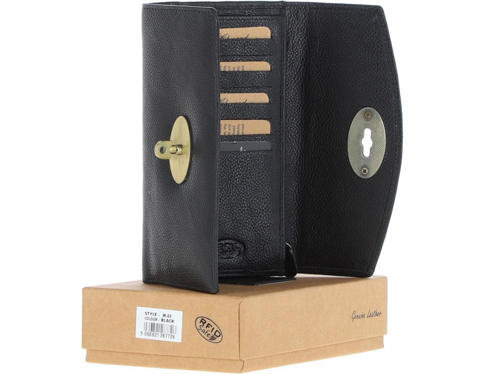 Шкіряний жіночий гаманець чорного кольору Ashwood M05 BLACK - Фотографія № 2