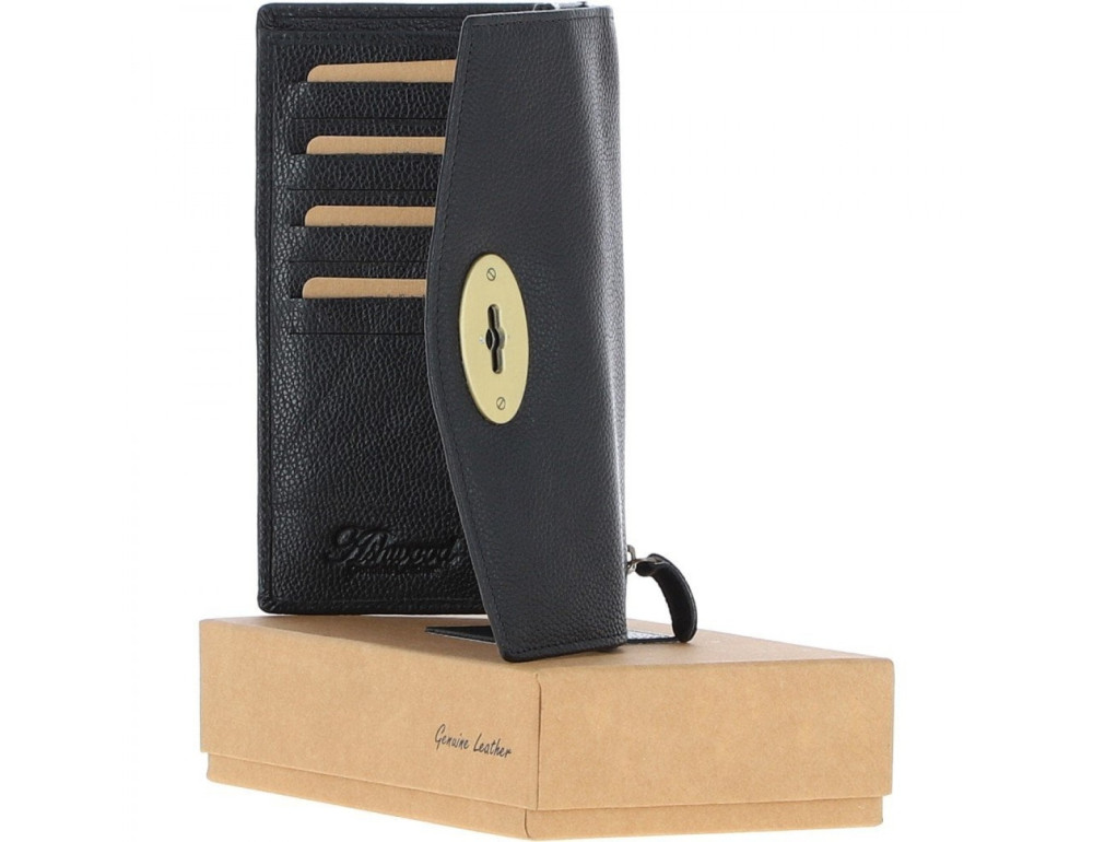 Шкіряний жіночий гаманець чорного кольору Ashwood M05 BLACK - Фотографія № 4